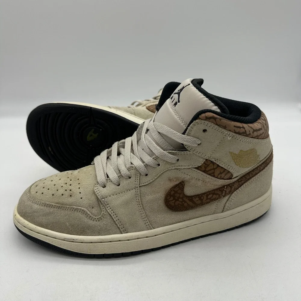 Nike DZ4129-102 Mens Size 11 Air Jordan 1 Mid SE Brown Elephant Suede Sneakers